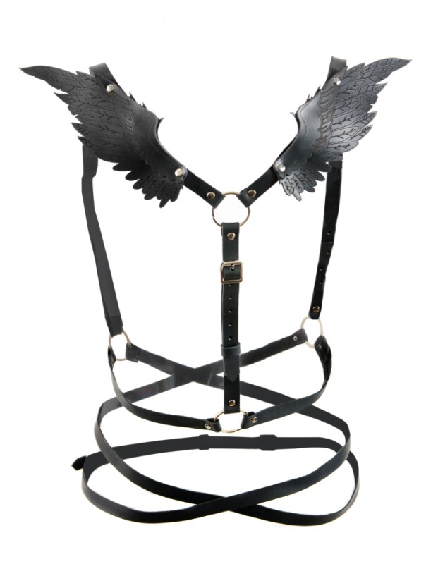 Портупея з крилами One Size Black Angel 2 Candy Hero, екошкіра, чорна - Зображення 2