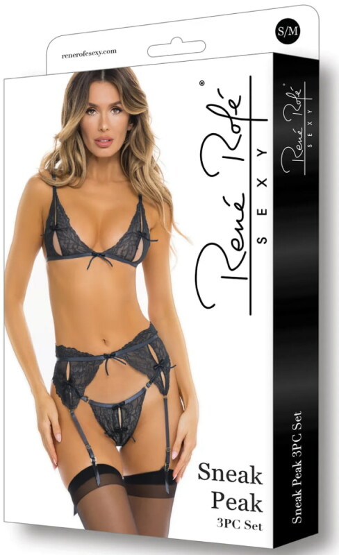 Сексуальний комплект Rene Rofe Sneak Peak, S/M, мереживний, синій - Изображение 2