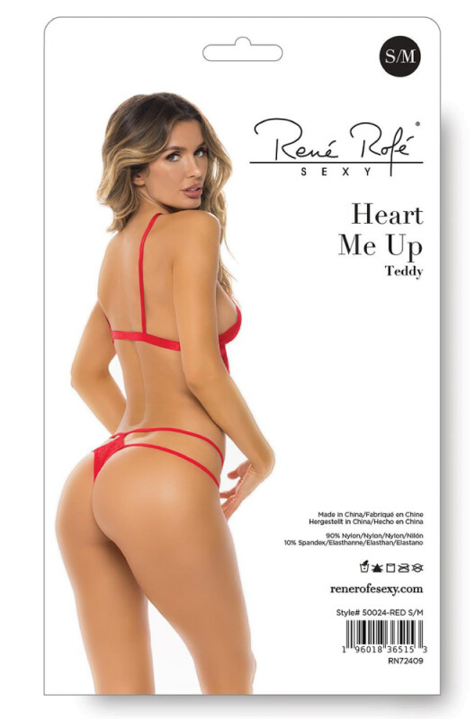 Еротичний боді Rene Rofe Heart Me Up, S/M, мереживне, червоне - Зображення 3