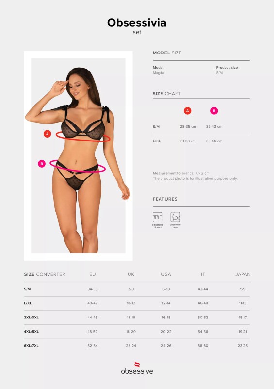 Комплект сексуальної білизни S/M Obsessive Obsessivia, напівпрозорий, чорний - Зображення 6