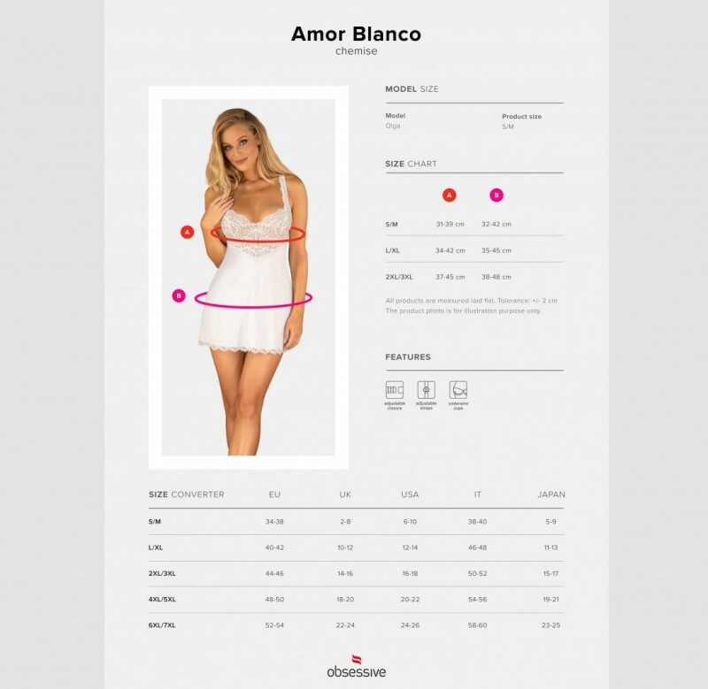Еротичний пеньюар L/XL Obsessive Amor Blanco, мереживний, з трусиками в комплекті, білий - Зображення 6