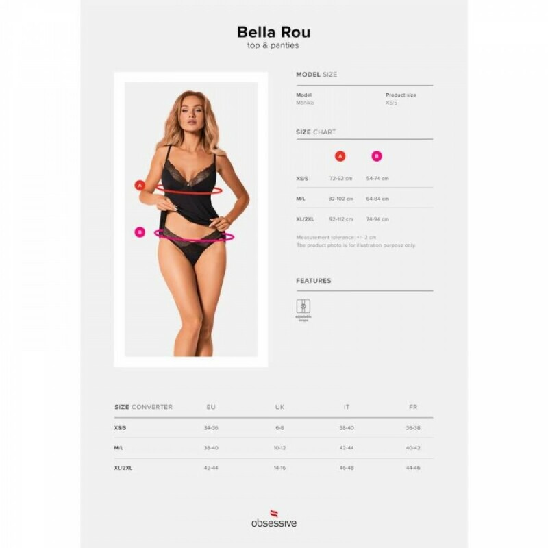 Комплект сексуальний XS/S Obsessive Bella Rou, з мереживом, чорний - Зображення 8