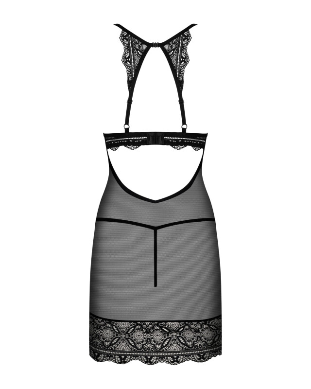 Сексуальний пеньюар L/XL Obsessive Renelia, напівпрозорий, мереживний, з трусиками, чорний - Зображення 3