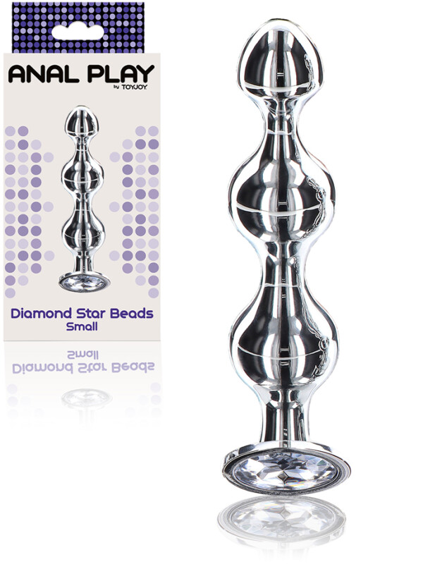Анальна ялинка S металева зі стразами ToyJoy Anal Play Diamond Star Beads срібна, 10.5 см х 2.5 см - Зображення 1
