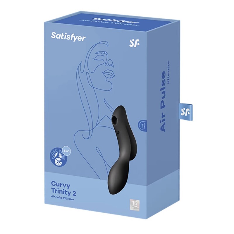 Вібратор подвійний Satisfyer Curvy Trinity 2 з вакуумною стимуляцією, чорний, 16.8 х 4.4 см - Зображення 1