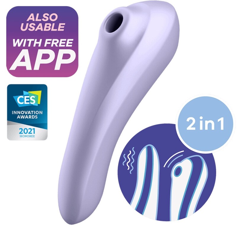Подвійний вібратор Satisfyer Dual Pleasure з вакуумною стимуляцією та додактком, фіолетовий, 18 х 4.9 см - Зображення 3