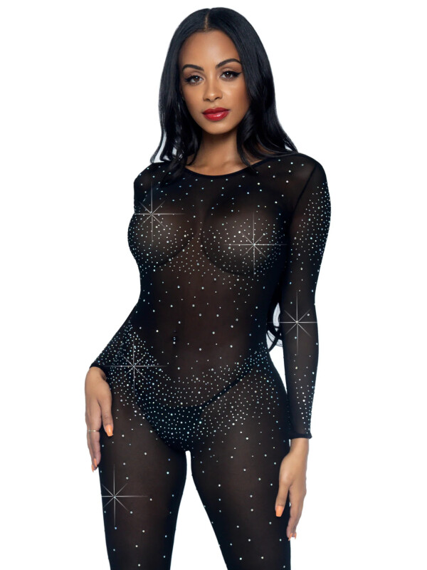 Комбінезон сексуальний Leg Avenue Sheer Rhinestone, XS, зі стразами, чорний