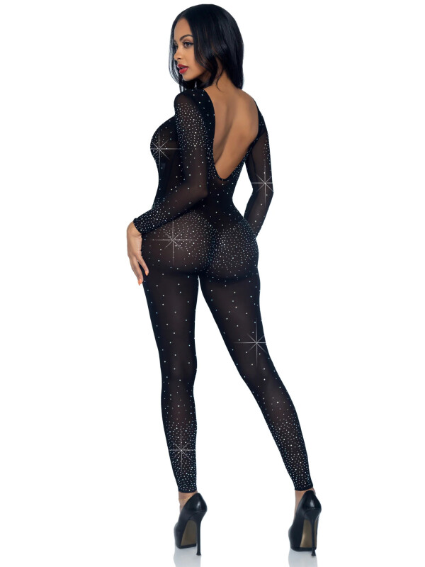 Комбінезон сексуальний Leg Avenue Sheer Rhinestone, XS, зі стразами, чорний - Зображення 4