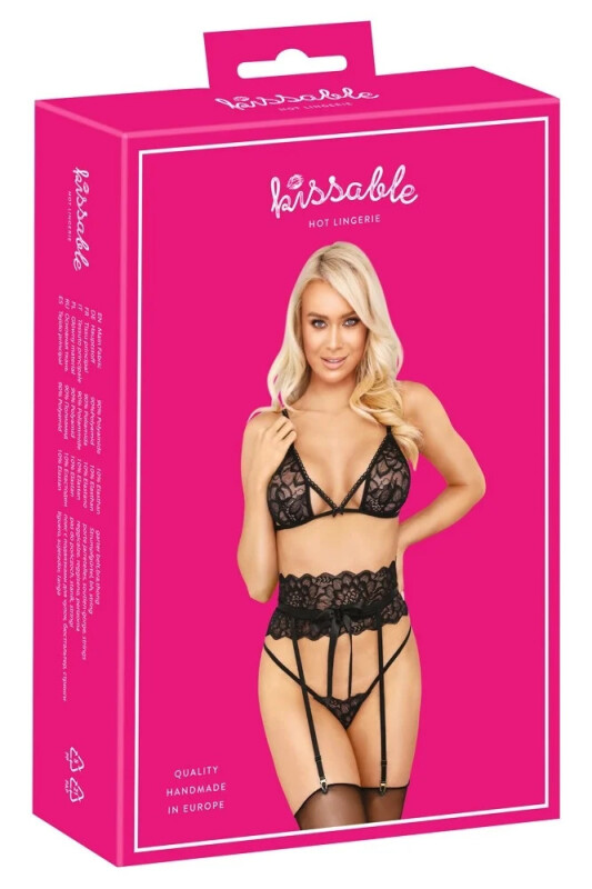 Комплект сексуальний Kissable Suspender Set, S/M, чорний - Зображення 4