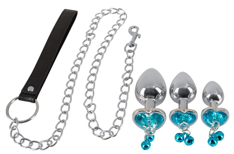 Набір анальних пробок You2Toys Butt Plug Set з камінням і повідцем, срібний, 3 шт