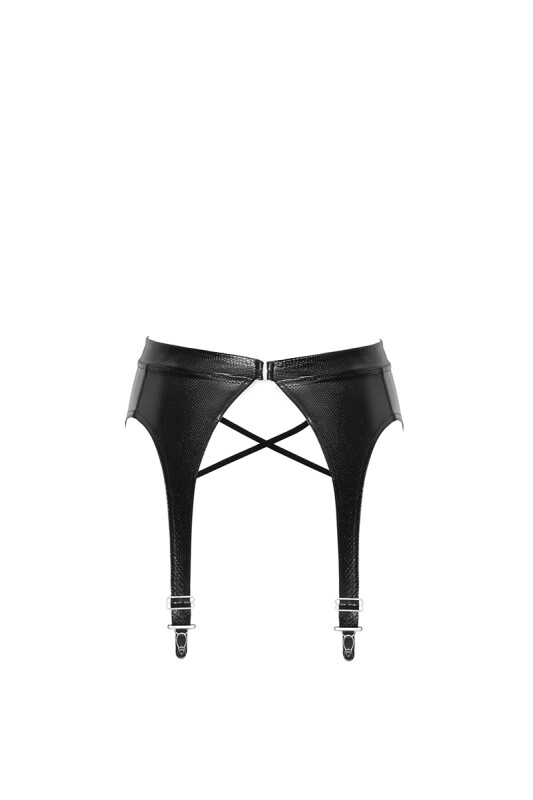 Пояс для панчіх сексуальний Noir Handmade XL, з вінілу, чорний - Изображение 7