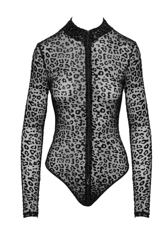 Боді сексуальне з леопардовим принтом M F287 Noir Handmade, чорне - Зображення 4