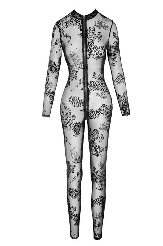 Комбінезон еротичний напівпрозорий Noir Handmade S, з візерунком і блискавкою - Зображення 8