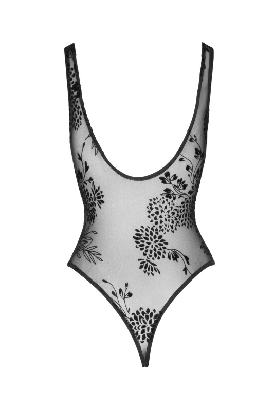 Боді еротичне з візерунками M F242 Noir Handmade, напівпрозоре, чорне - Зображення 4