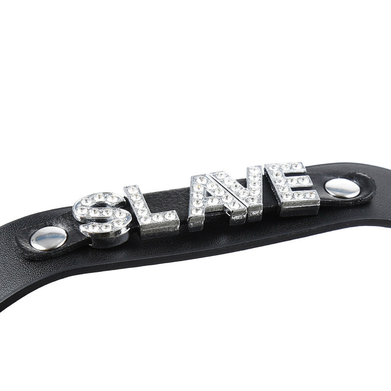 Нашийник зі штучної шкіри IDEA SM з написом SLAVE зі страз, чорний, 2 см - Зображення 3