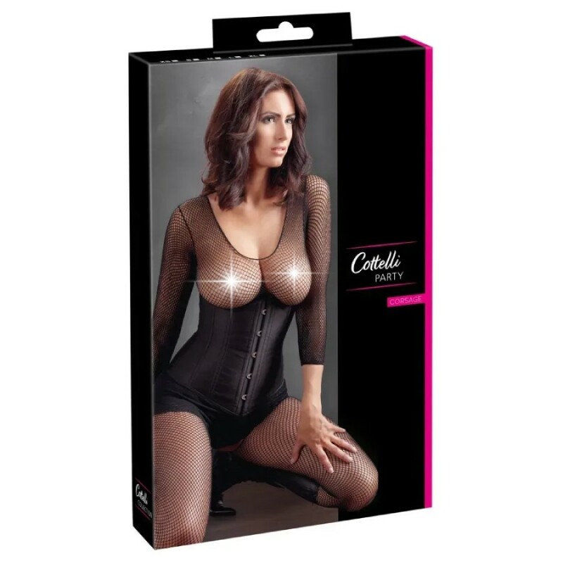 Корсет з відкритим бюстом, М, Cottelli Collection Party Corset Open Cup на талію, чорний - Зображення 5