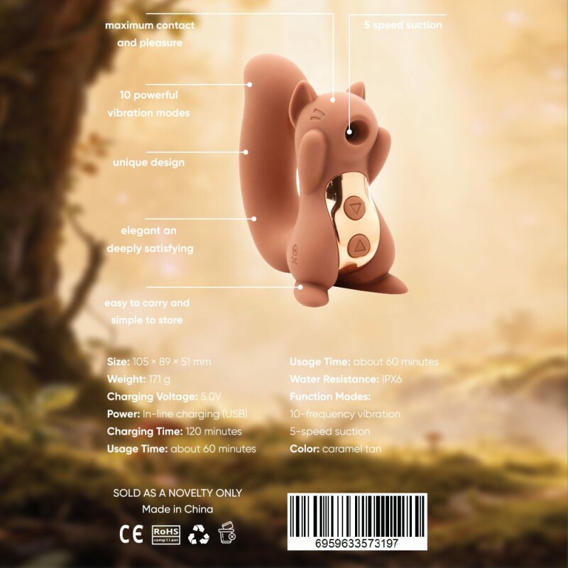 Вакуумний стимулятор клітора Sweet Em Sneaky Squirrel коричневий, з вібрацією, 10.5 х 8.9 см - Зображення 7