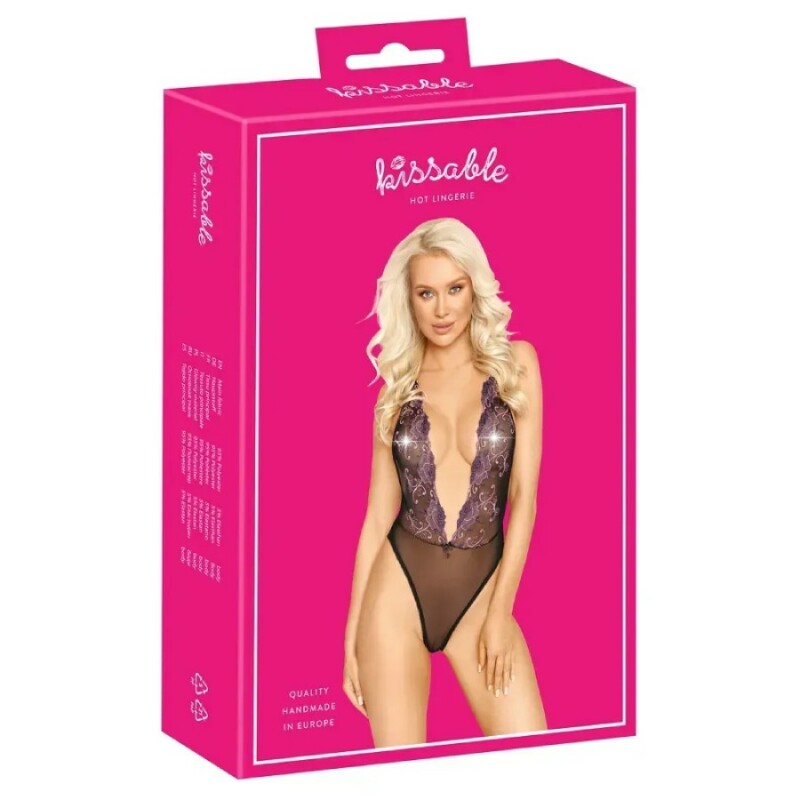 Боді сексуальний Kissable Body Embroidery, S/M, чорний - Зображення 4