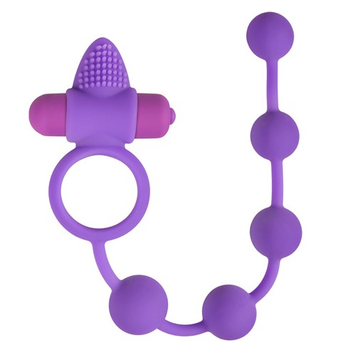 Анальний ланцюжок з ерекційним вібро кільцем Easytoys Triple Pleasure, фіолетовий, 29 см