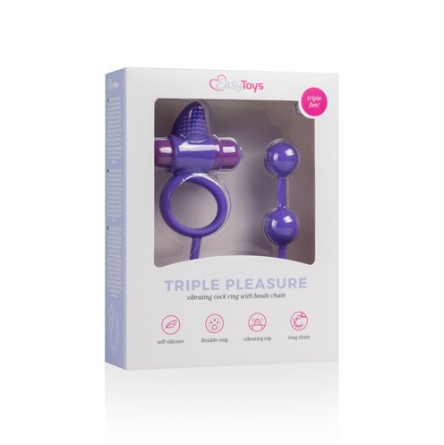 Анальний ланцюжок з ерекційним вібро кільцем Easytoys Triple Pleasure, фіолетовий, 29 см - Зображення 1