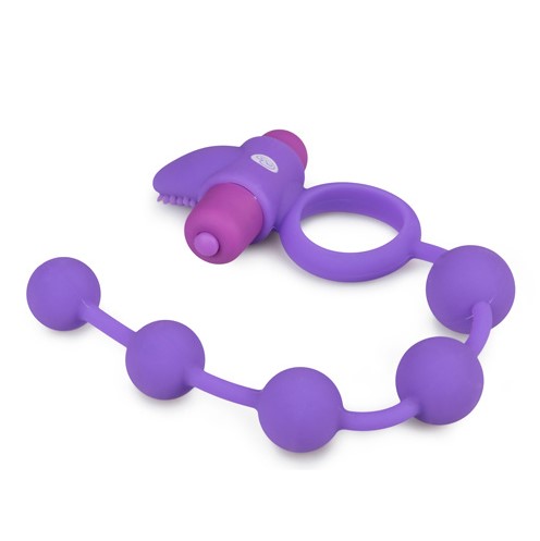 Анальний ланцюжок з ерекційним вібро кільцем Easytoys Triple Pleasure, фіолетовий, 29 см - Зображення 2