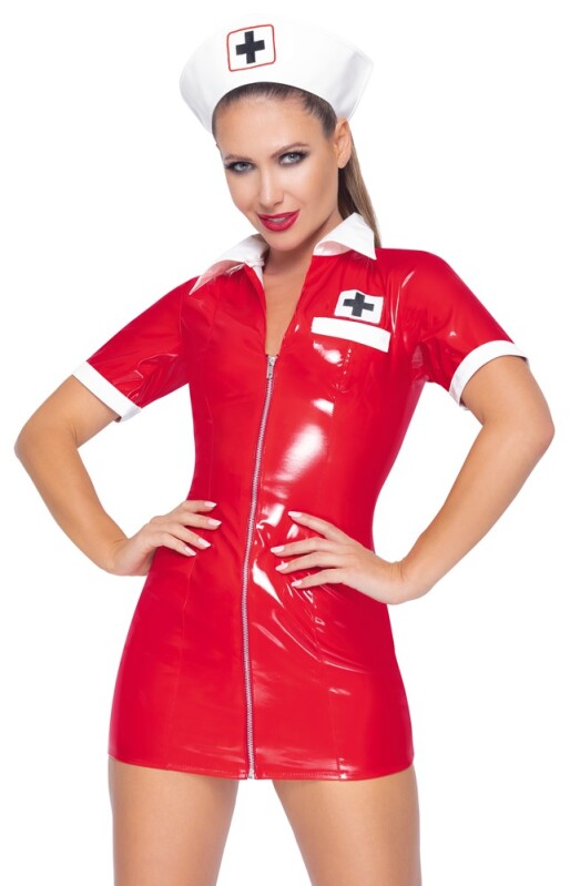 Костюм сексі медсестри Black Level Vinyl Nurse, M, червоний, 2 предмети - Зображення 2