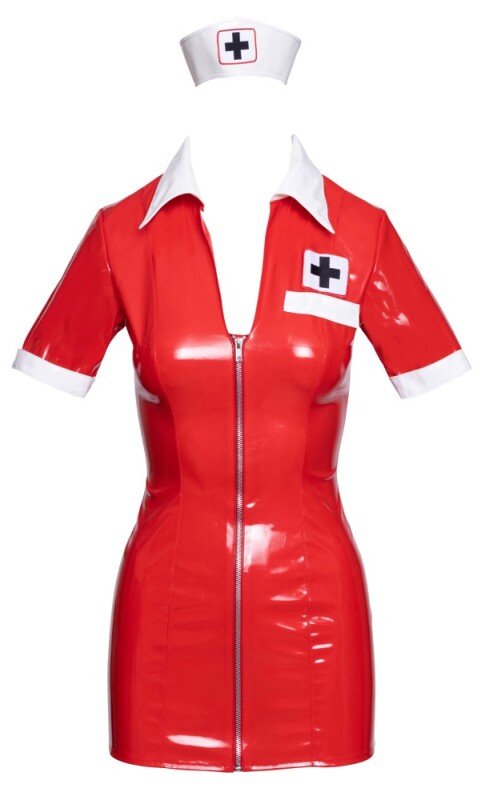 Костюм сексі медсестри Black Level Vinyl Nurse, M, червоний, 2 предмети - Зображення 4