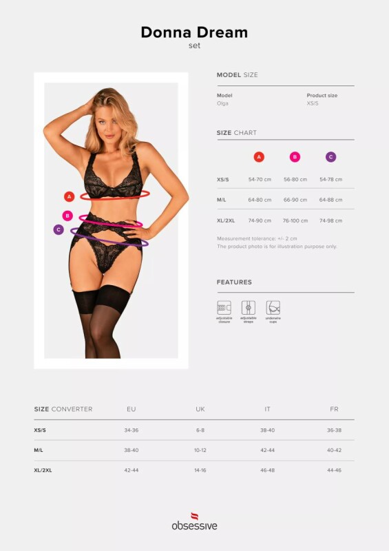 Комплект сексуальної білизни M/L Donna Dream Obsessive, 3 предмети, чорне - Зображення 4