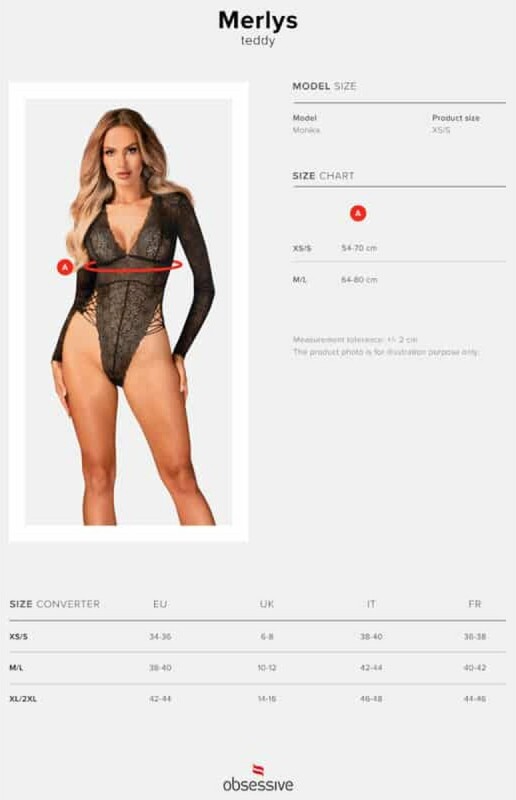 Боді сексуальне ажурне XS/S Merlys Obsessive, чорне - Зображення 4