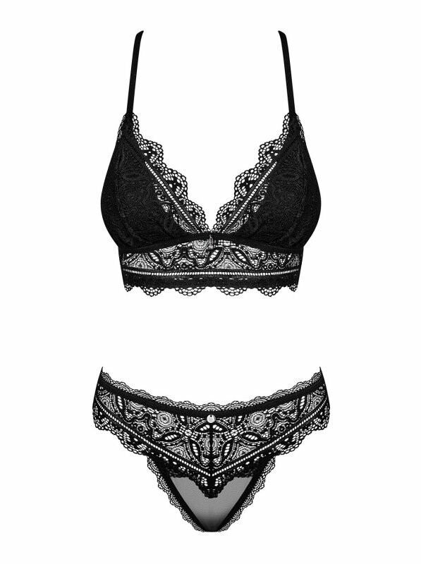 Комплект мереживної білизни L/XL Obsessive Renelia, чорний - Зображення 2