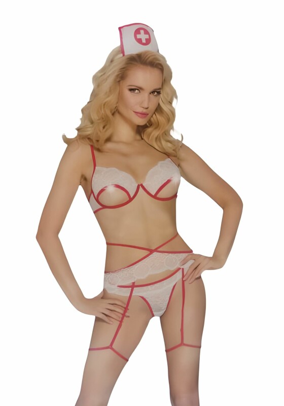 Костюм спокусливої медсестри S/M Sunspice, 4 предмети, білий