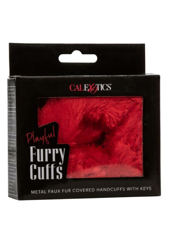 Наручники з хутром CalExotics з ланцюгом, червоні - Зображення 1