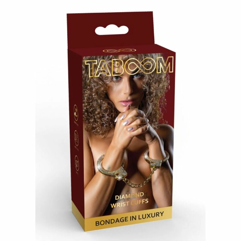 Наручники зі стразами Taboom Diamond Wrist Cuffs Gold з 2 ключами, золоті, 6.5 см - Зображення 1