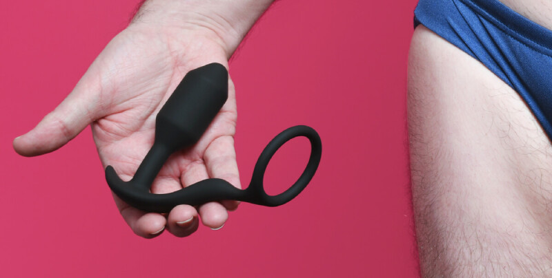Анальна пробка з ерекційним кільцем B-Vibe Snug &amp; Tug силіконова, чорна, 10.7 х 3 см - Зображення 9