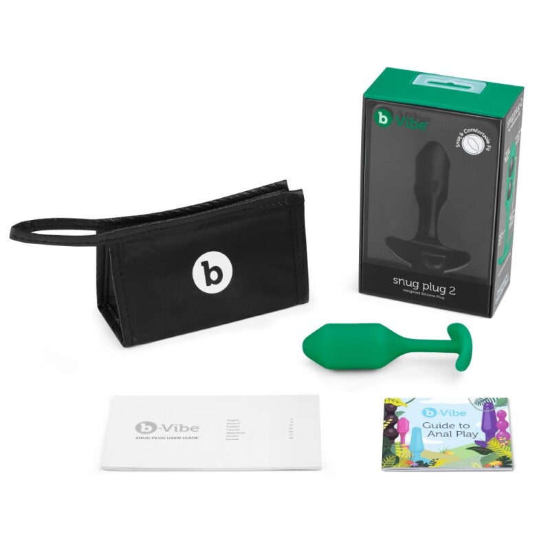 Анальна пробка зі зміщеним центром ваги B-Vibe Snug Plug 2, силіконова, зелена, 10.5 х 3 см - Зображення 5