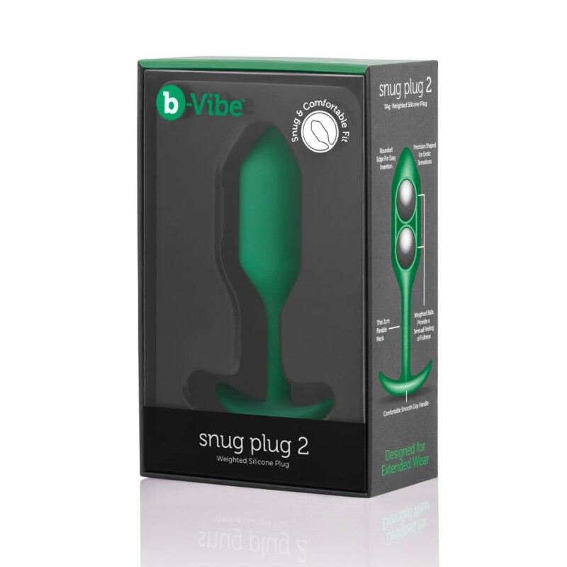 Анальна пробка зі зміщеним центром ваги B-Vibe Snug Plug 2, силіконова, зелена, 10.5 х 3 см - Зображення 1