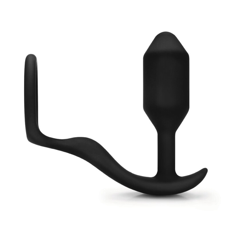 Анальна пробка з ерекційним кільцем B-Vibe Snug &amp; Tug силіконова, чорна, 10.7 х 3 см - Зображення 2