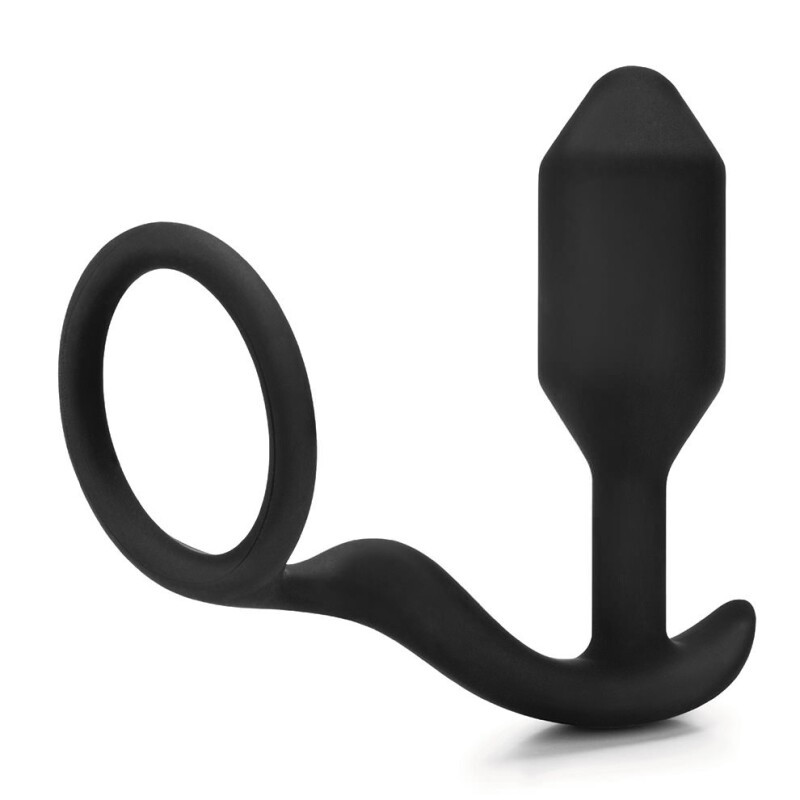 Анальна пробка з ерекційним кільцем B-Vibe Snug &amp; Tug силіконова, чорна, 10.7 х 3 см