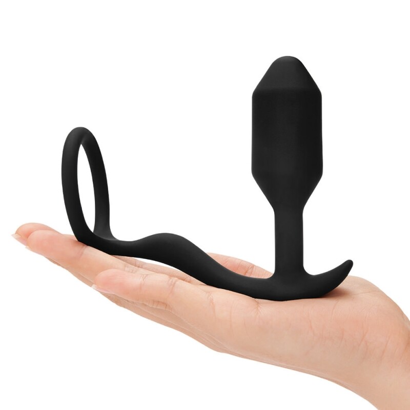 Анальна пробка з ерекційним кільцем B-Vibe Snug &amp; Tug силіконова, чорна, 10.7 х 3 см - Зображення 3