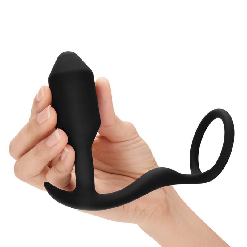 Анальна пробка з ерекційним кільцем B-Vibe Snug &amp; Tug силіконова, чорна, 10.7 х 3 см - Зображення 4