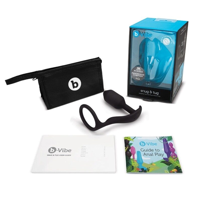 Анальна пробка з ерекційним кільцем B-Vibe Snug &amp; Tug силіконова, чорна, 10.7 х 3 см - Зображення 5