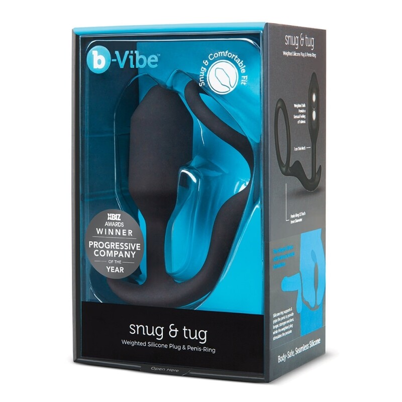Анальна пробка з ерекційним кільцем B-Vibe Snug &amp; Tug силіконова, чорна, 10.7 х 3 см - Зображення 1