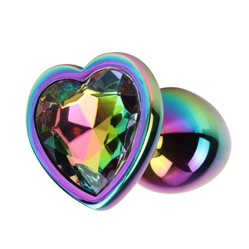Анальна пробка з кристалом в формі серця S Rainbow Gem Chisa, металева, різнокольорова, 7 х 2.7 см - Изображение 1