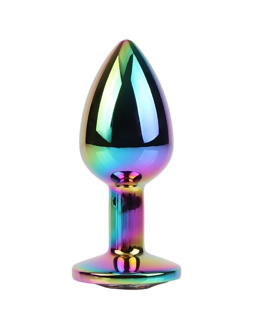 Анальна пробка з кристалом S Rainbow Gem Chisa, металева, різнокольорова, 7 х 2.7 см - Зображення 2