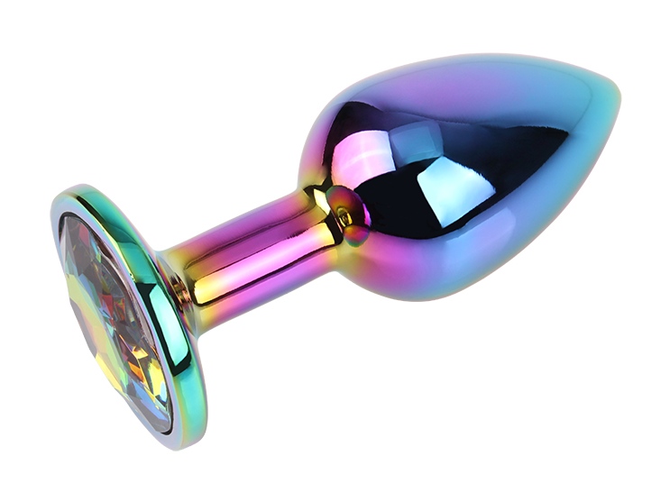 Анальна пробка з кристалом S Rainbow Gem Chisa, металева, різнокольорова, 7 х 2.7 см - Зображення 4