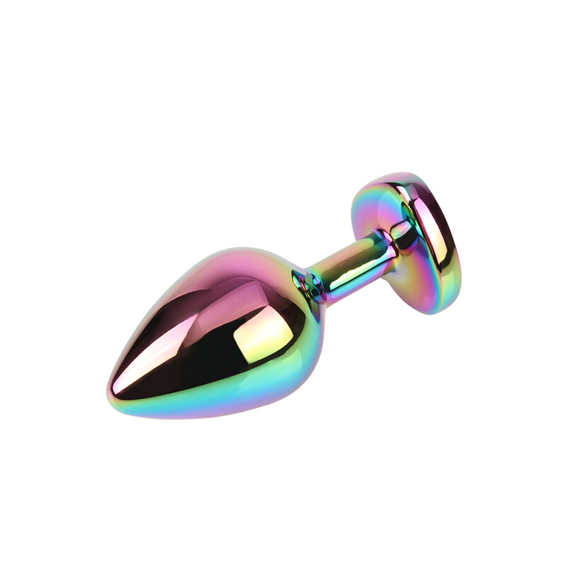 Анальна пробка M з кристалом у формі серця Rainbow Heart Gem Chisa, металева, різнокольорова, 8.2 х 3.3 см - Изображение 3