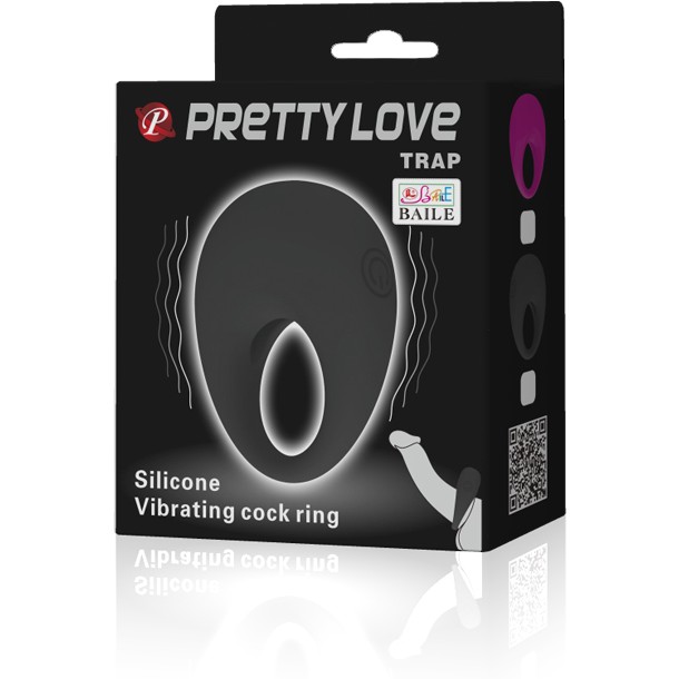 Ерекційне віброкільце Pretty Love Trap силіконове, чорне, 5.5 х 5.2 см - Зображення 7