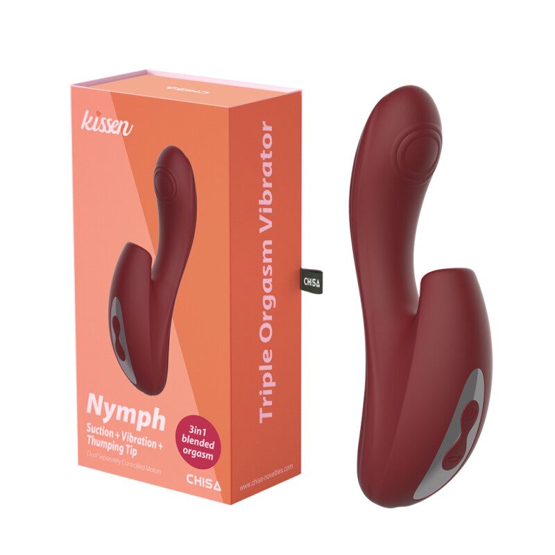 Вібратор-кролик Chisa Kissen Nymph із вакуумною стимуляцією, червоний, 18 х 3.7 см
