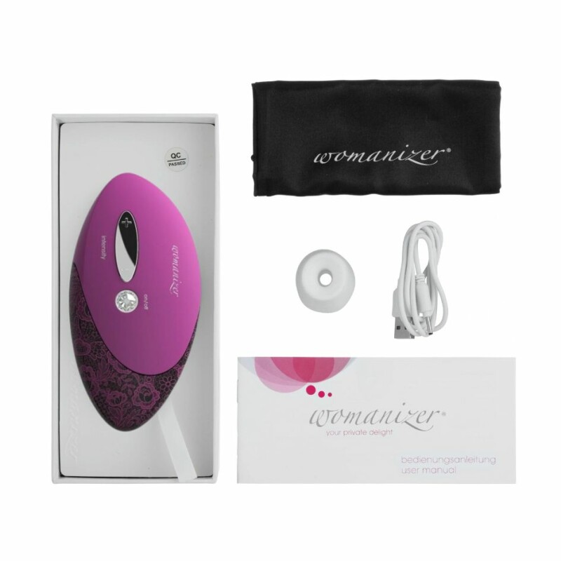 Кліторальний стимулятор Womanizer Pro W500 Magenta з принтом мережива, фіолетовий - Зображення 1