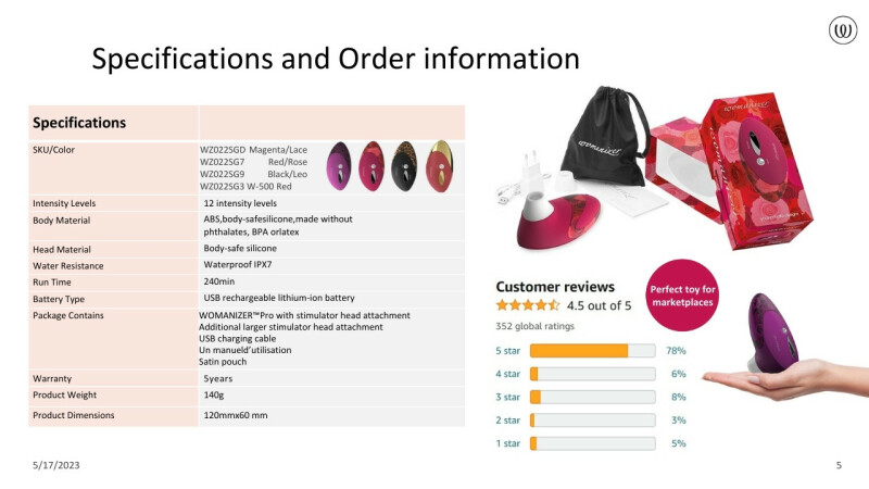 Кліторальний стимулятор Womanizer Pro W500 Magenta з принтом мережива, фіолетовий - Зображення 8